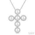 Cross Pearl & Halo Diamond Fashion Pendant
