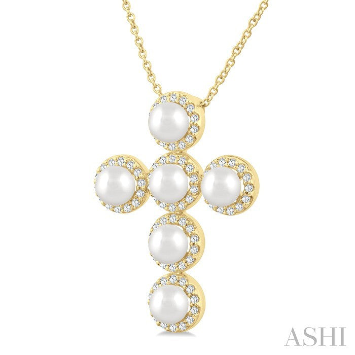Cross Pearl & Halo Diamond Fashion Pendant