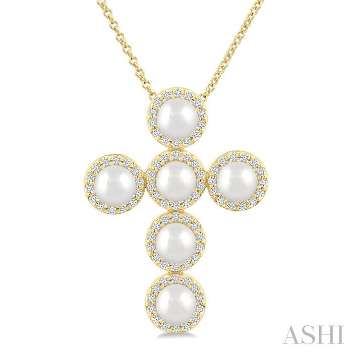 Cross Pearl & Halo Diamond Fashion Pendant
