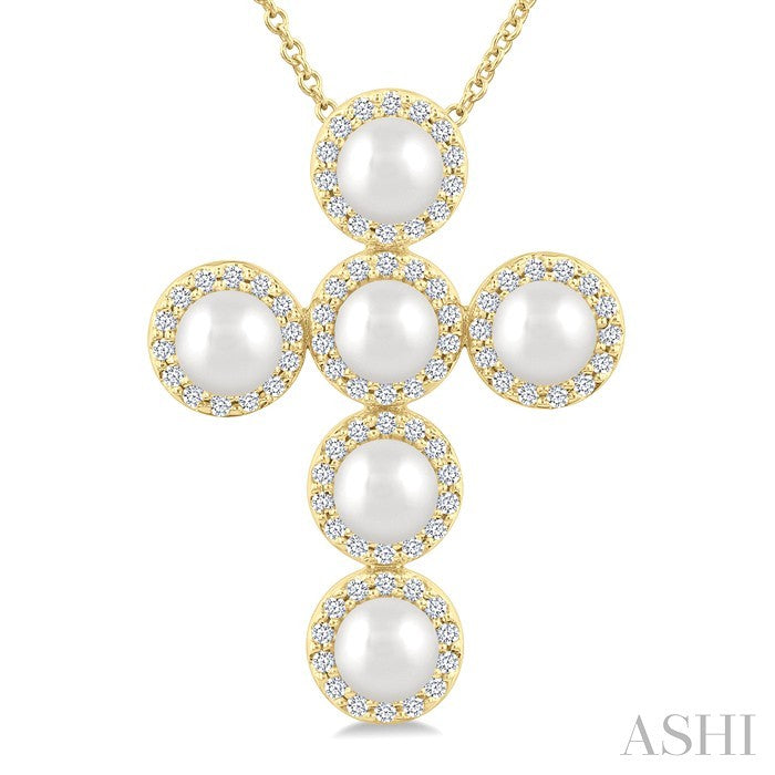 Cross Pearl & Halo Diamond Fashion Pendant