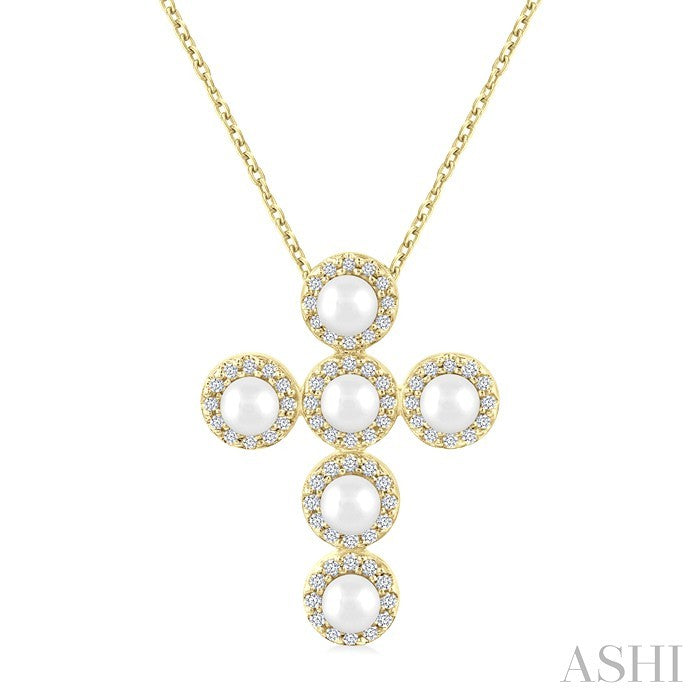 Cross Pearl & Halo Diamond Fashion Pendant