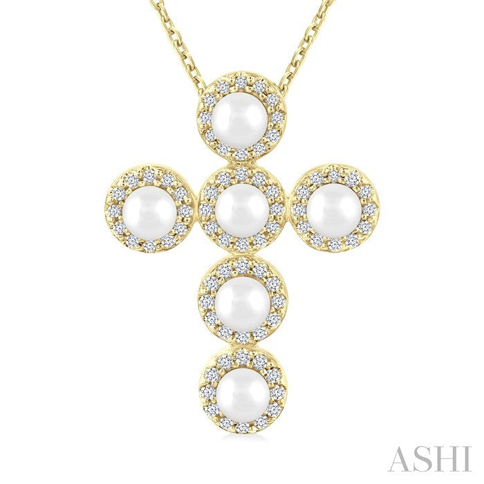 Cross Pearl & Halo Diamond Fashion Pendant