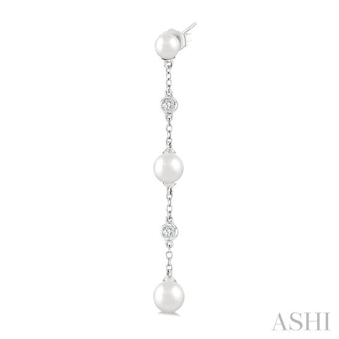 Pearl & Diamond Station Long Chain Earrings
