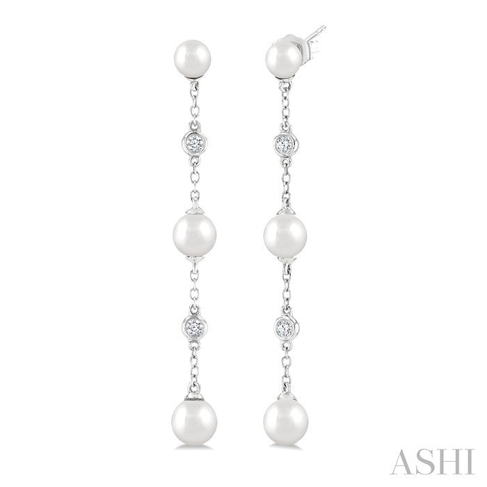 Pearl & Diamond Station Long Chain Earrings