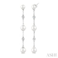 Pearl & Diamond Station Long Chain Earrings