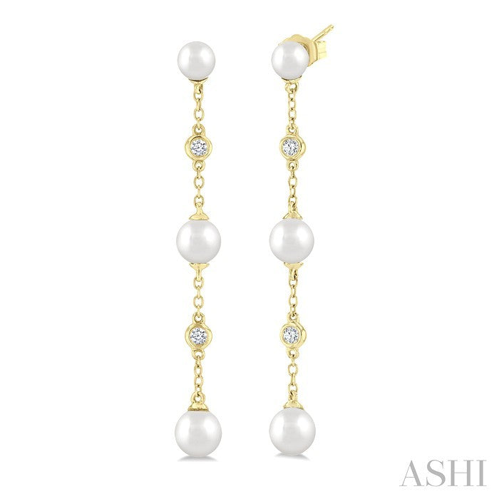 Pearl & Diamond Station Long Chain Earrings