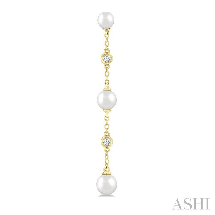 Pearl & Diamond Station Long Chain Earrings