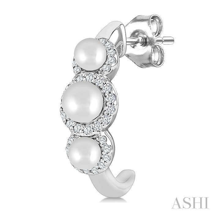 Pearl & Halo Diamond Half Hoop Earrings