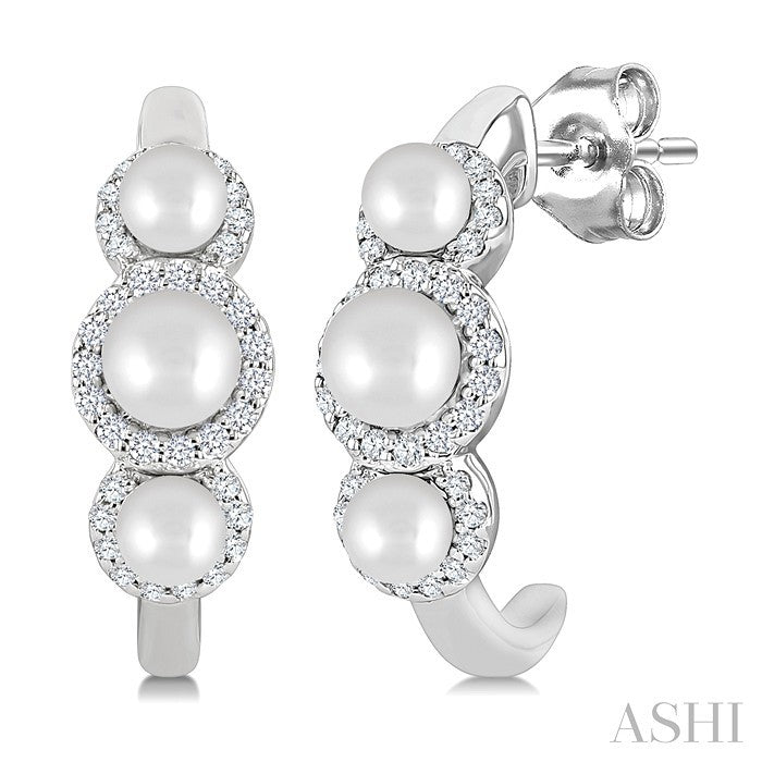 Pearl & Halo Diamond Half Hoop Earrings
