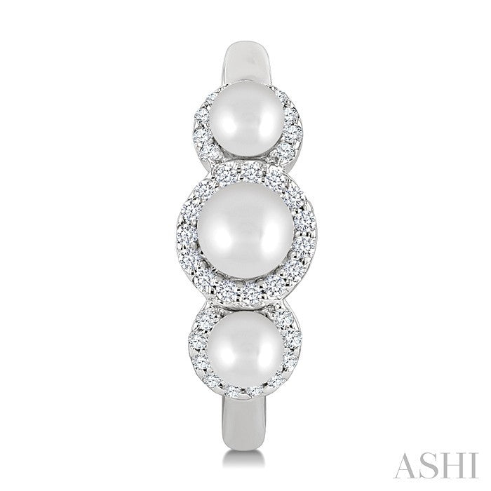 Pearl & Halo Diamond Half Hoop Earrings
