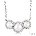 Round Shape Past Present & Future Pearl & Halo Diamond Pendant