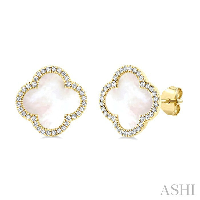 Clover Mother Of Pearl & Halo Diamond Earrings