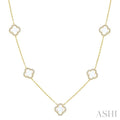 Clover Mother Of Pearl & Halo Diamond Station Necklace