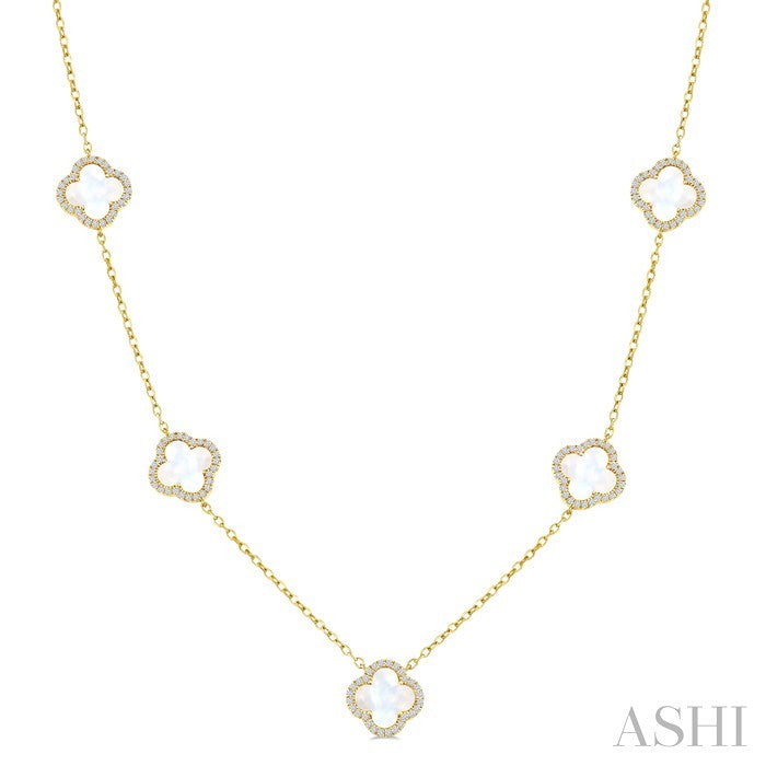 Clover Mother Of Pearl & Halo Diamond Station Necklace