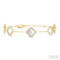 Clover Mother Of Pearl & Halo Diamond Station Bracelet