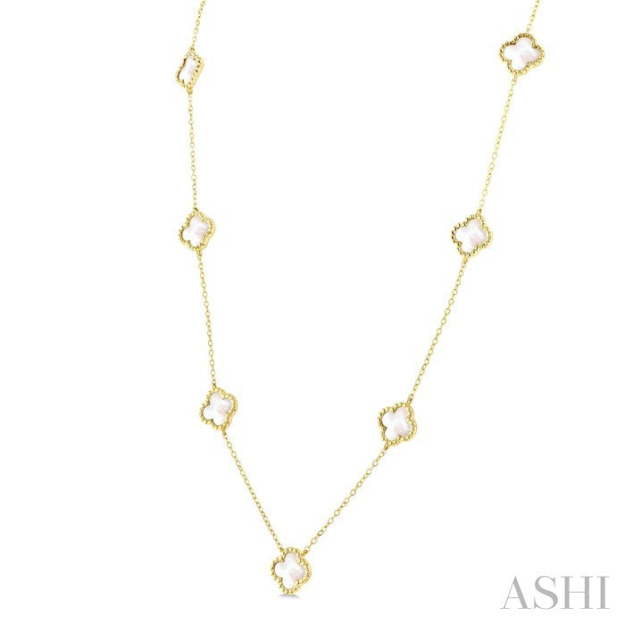 Bead Clover Mother Of Pearl Station Necklace