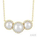 Round Shape Past Present & Future Pearl & Halo Diamond Pendant