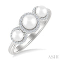 Round Shape Past Present & Future Pearl & Halo Diamond Ring
