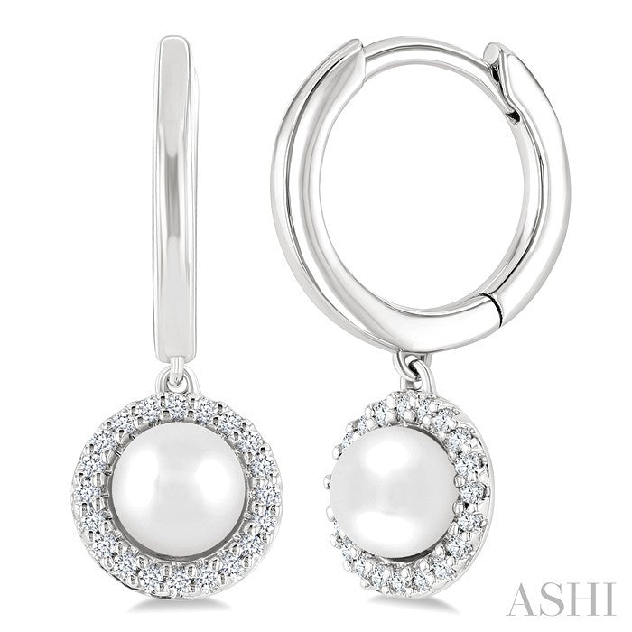 Pearl & Petite Halo Diamond Huggie Fashion Earrings