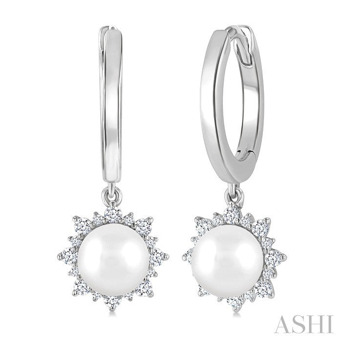 Pearl & Petite Diamond Fashion Huggie Earrings