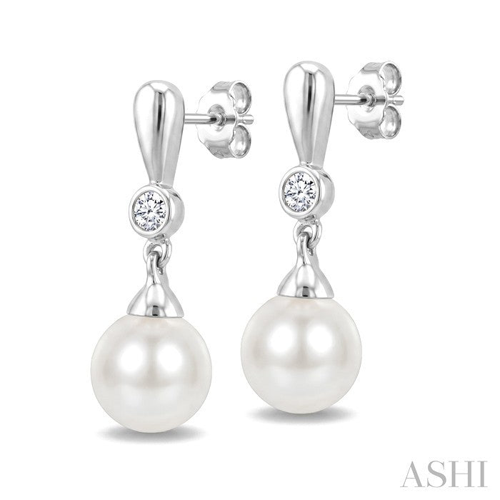 Pearl & Diamond Drop Earrings