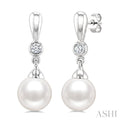 Pearl & Diamond Drop Earrings
