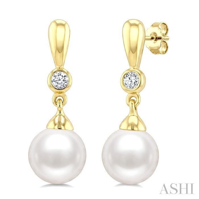 Pearl & Diamond Drop Earrings