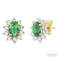 Oval Shape Gemstone & Halo Diamond Earrings