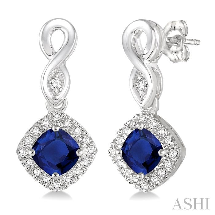 Cushion Shape Gemstone & Halo Diamond Earrings
