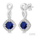Cushion Shape Gemstone & Halo Diamond Earrings