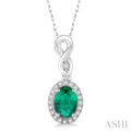 Oval Shape Gemstone & Halo Diamond Pendant