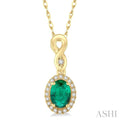 Oval Shape Gemstone & Halo Diamond Pendant