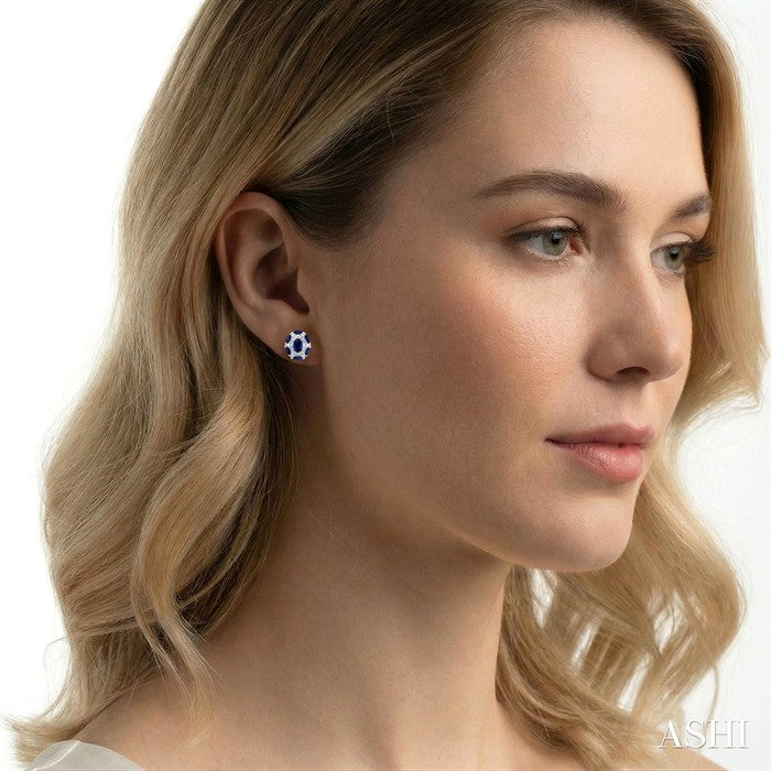Oval Shape Gemstone & Halo Diamond Earrings
