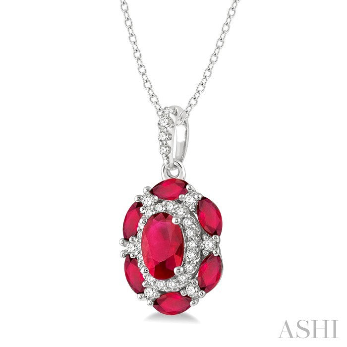 Oval Shape Gemstone & Halo Diamond Pendant
