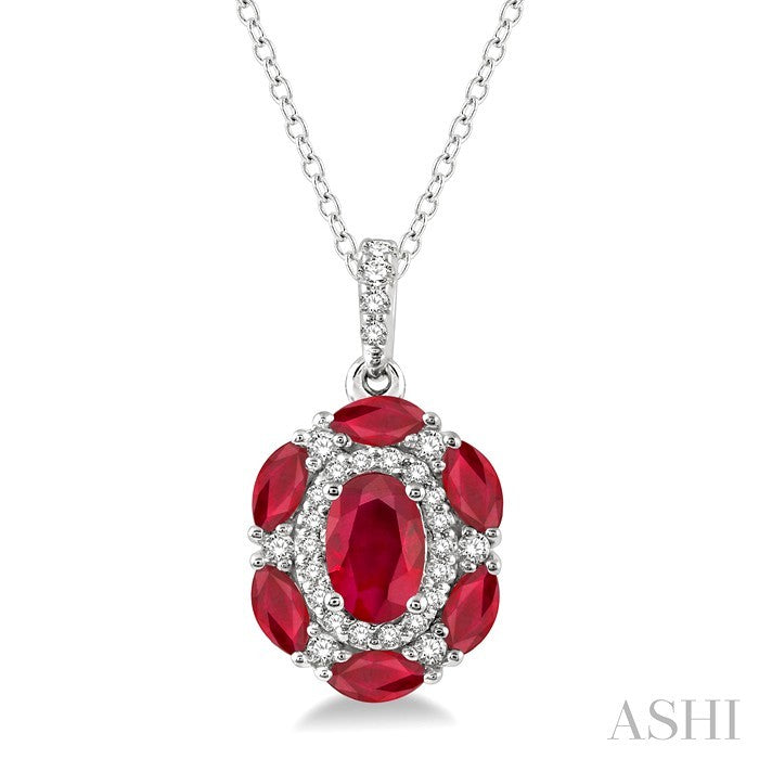 Oval Shape Gemstone & Halo Diamond Pendant