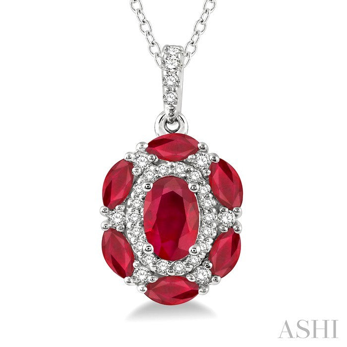 Oval Shape Gemstone & Halo Diamond Pendant