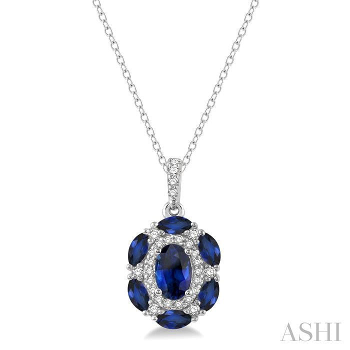 Oval Shape Gemstone & Halo Diamond Pendant