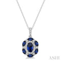 Oval Shape Gemstone & Halo Diamond Pendant