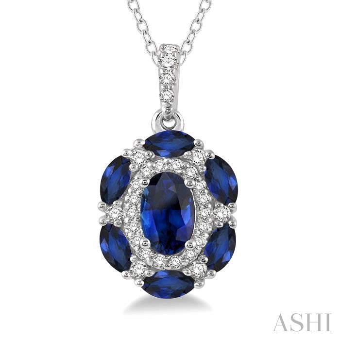 Oval Shape Gemstone & Halo Diamond Pendant