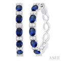 Oval Shape Alternate Gemstone & Diamond Hoop Earrings