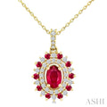 Oval Shape Gemstone & Halo Diamond Pendant