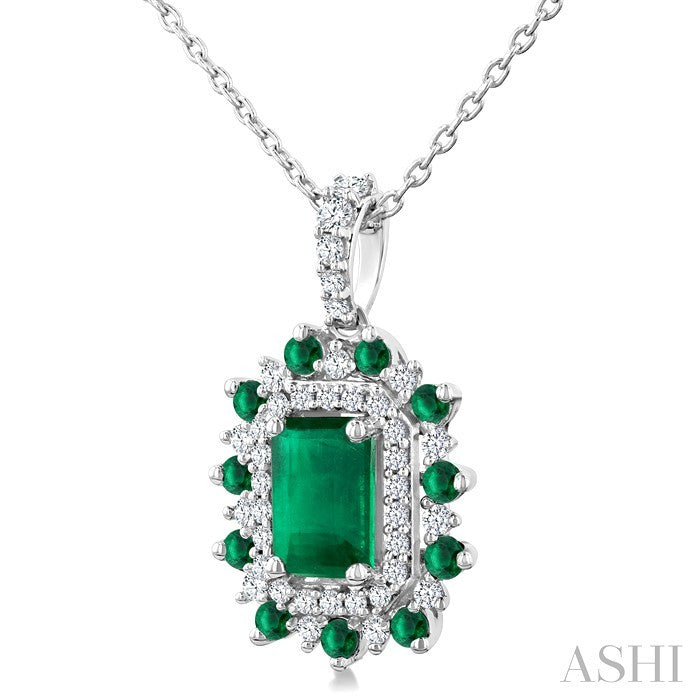 Emerald Shape Gemstone & Halo Diamond Pendant