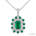 Emerald Shape Gemstone & Halo Diamond Pendant