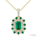 Emerald Shape Gemstone & Halo Diamond Pendant