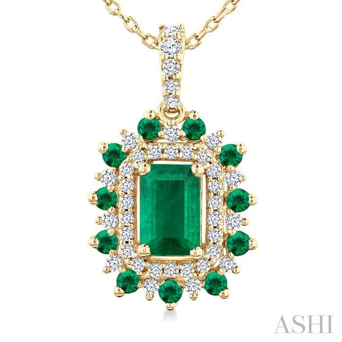 Emerald Shape Gemstone & Halo Diamond Pendant