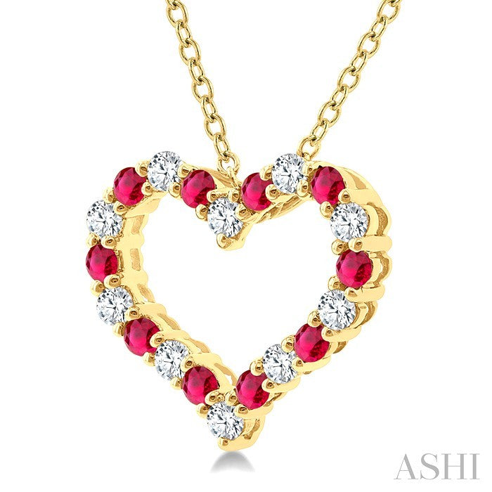 Heart Shape Alternate Gemstone & Diamond Fashion Pendant