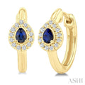 Pear Shape Gemstone & Petite Halo Diamond Huggie Fashion Earrings