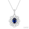 Oval Shape Gemstone & Halo Baguette Diamond Pendant