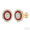 Oval Shape Gemstone & Diamond Fusion Earrings