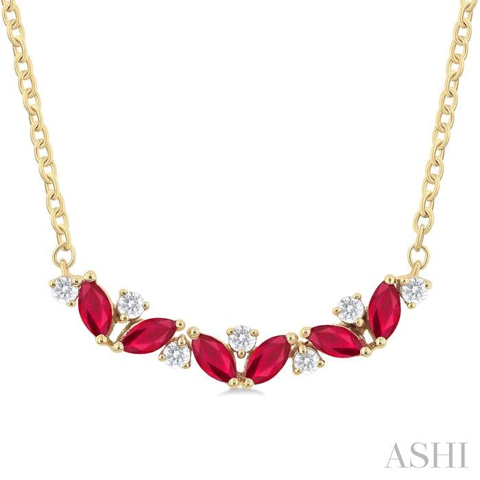Marquise Shape Gemstone & Diamond Necklace